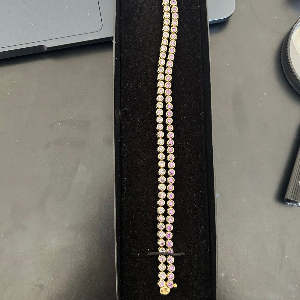 Technibond 925 Sterling Silver Double Row Lavender CZ Tennis Bracelet 7" Boxed